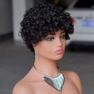 6inch Short Curly Wigs for Black Women Human Hair Pixie Cut Bouncy Curly Human